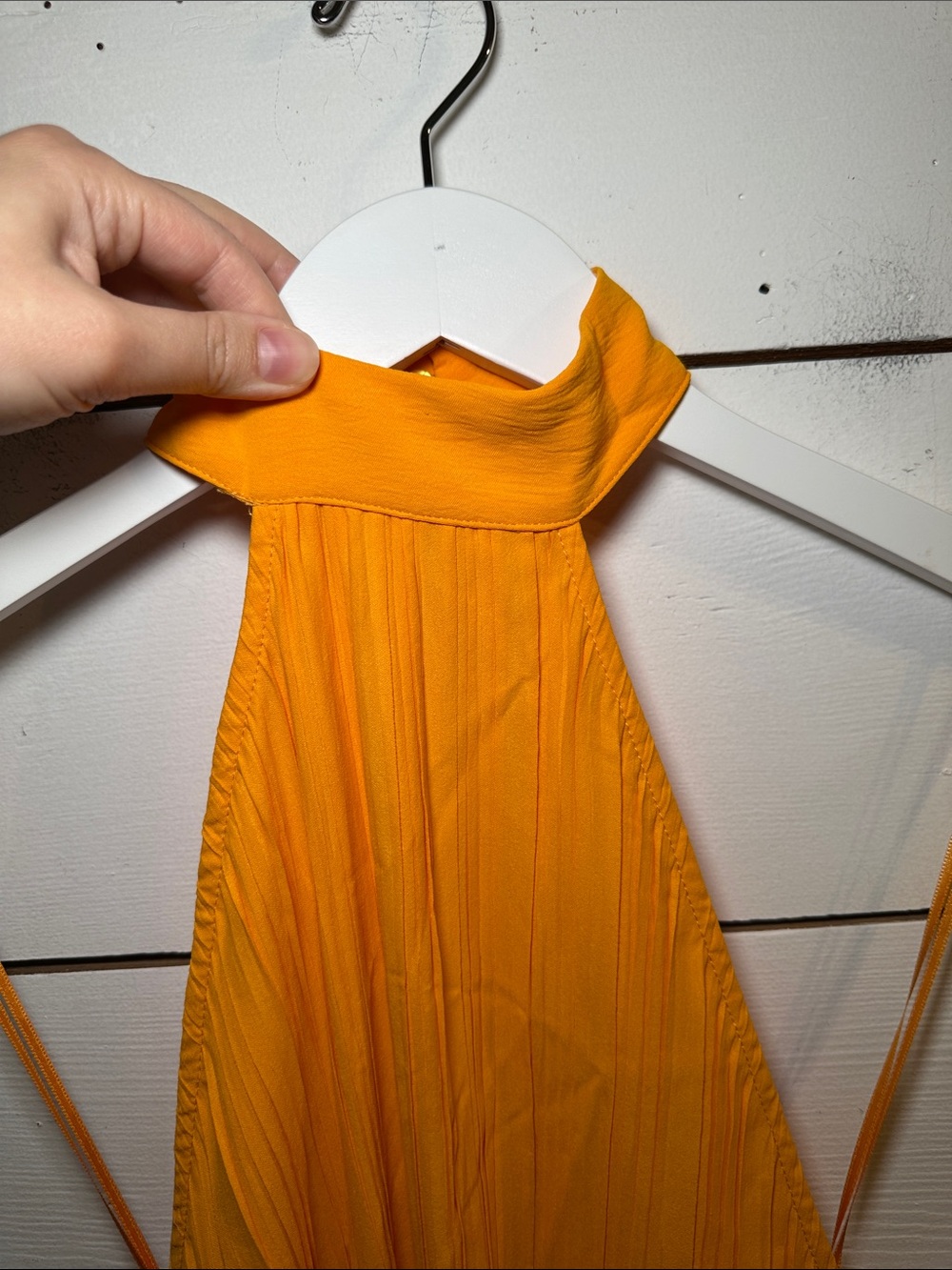 Zara Orange Pleated Halter Maxi Dress Medium - Picture 3 of 14